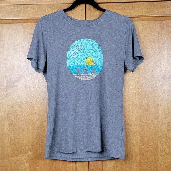 Life Is Good Grey Crew Neck Short Sleeve Cool Tee Here Comes the Sun - S - Picture 1 of 8